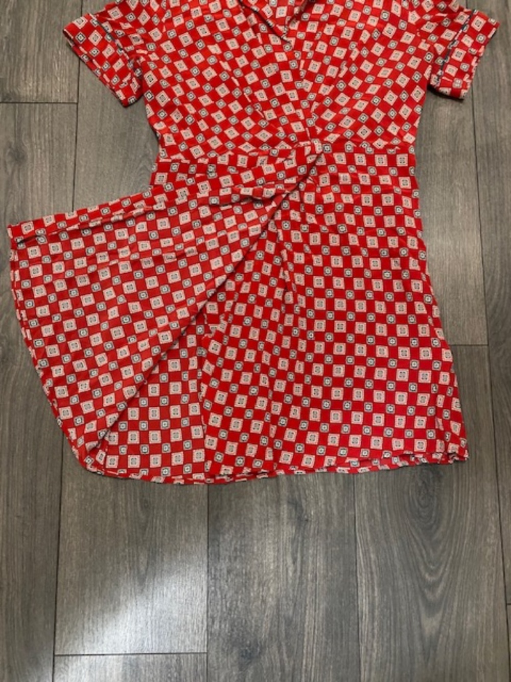 Sandro Red Geometric Print Silk Mini Dress Size 4 - Picture 9 of 15